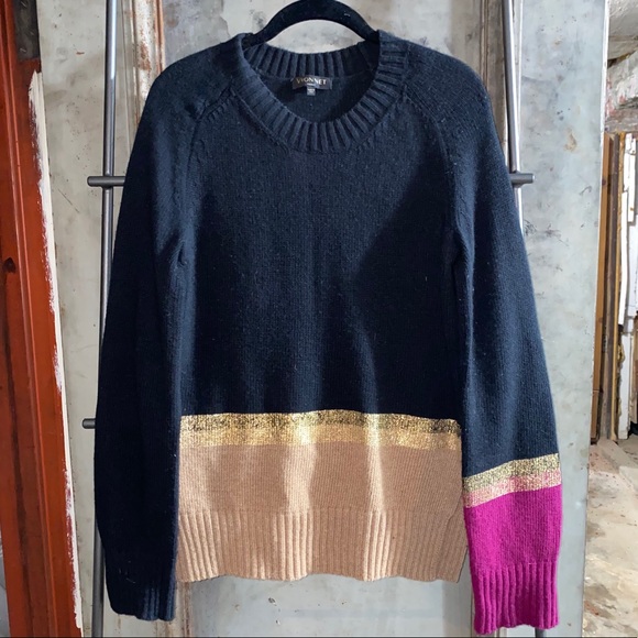 Vionnet Black Fuchsia Gold Colorblock Sweater